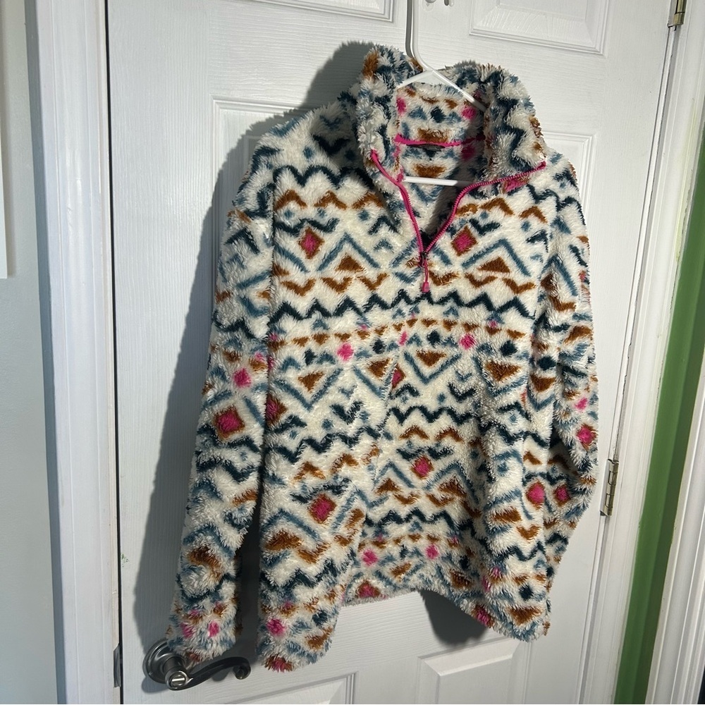 Eddie Bauer Fleece PulloverJacket Womens Large Aztec Southwestern Outerwear Boho - Picture 2 of 16
